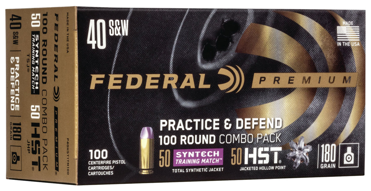 Federal .40 S&W P40HST1TM100 Premium Defense Syntech Practice & Defend HST JHP/Syntech TSJ 180 Grain