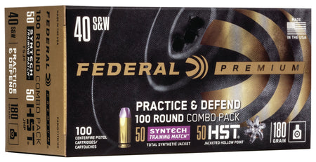 Federal .40 S&W P40HST1TM100 Premium Defense Syntech Practice & Defend HST JHP/Syntech TSJ 180 Grain