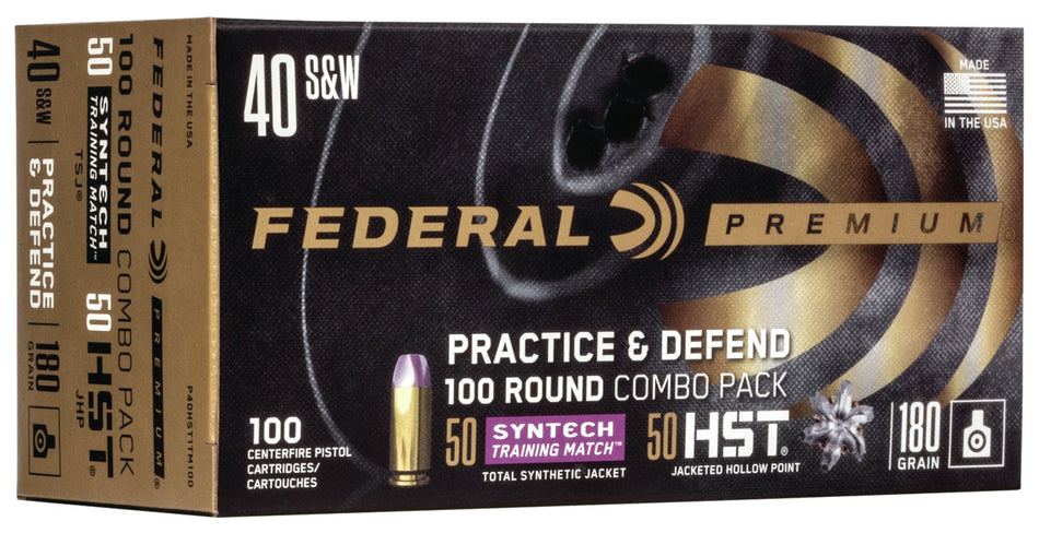Federal .40 S&W P40HST1TM100 Premium Defense Syntech Practice & Defend HST JHP/Syntech TSJ 180 Grain