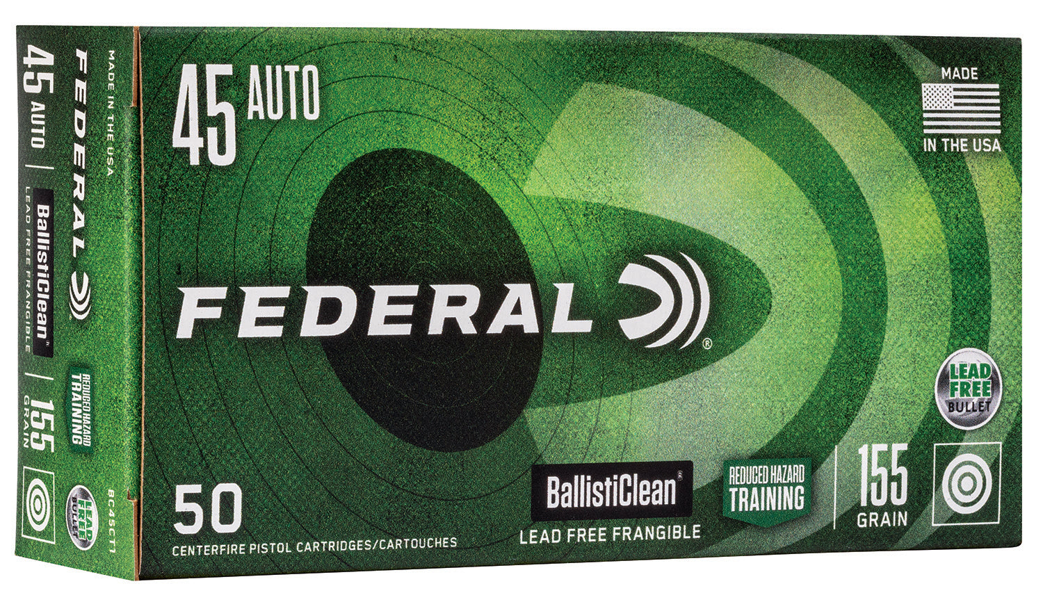 Federal .45 ACP/Auto BC45CT1 BallistiClean Reduced Hazard Training Lead-Free Frangible 155 Grain
