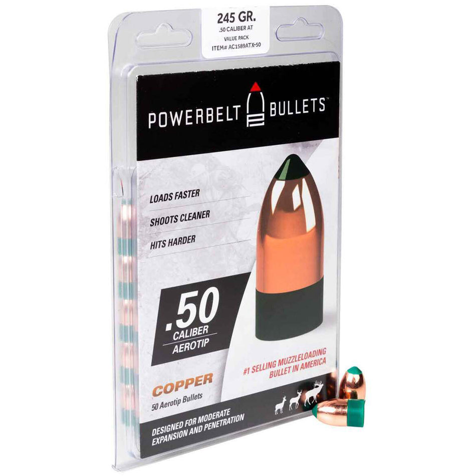 Powerbelt .50 Cal 245 Grain AeroTip Bullets Bulk Pack 50 Count
