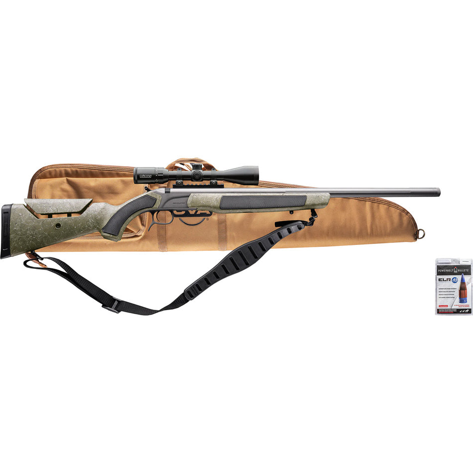CVA PR3232NSCP Accura MR-X .45 Caliber Muzzleloader 26-Inch Tungsten Cerakote Fluted Threaded Barrel Black Gray Synthetic Stock KonusPro 3-9x40mm Illuminated BDC Scope and Soft Case