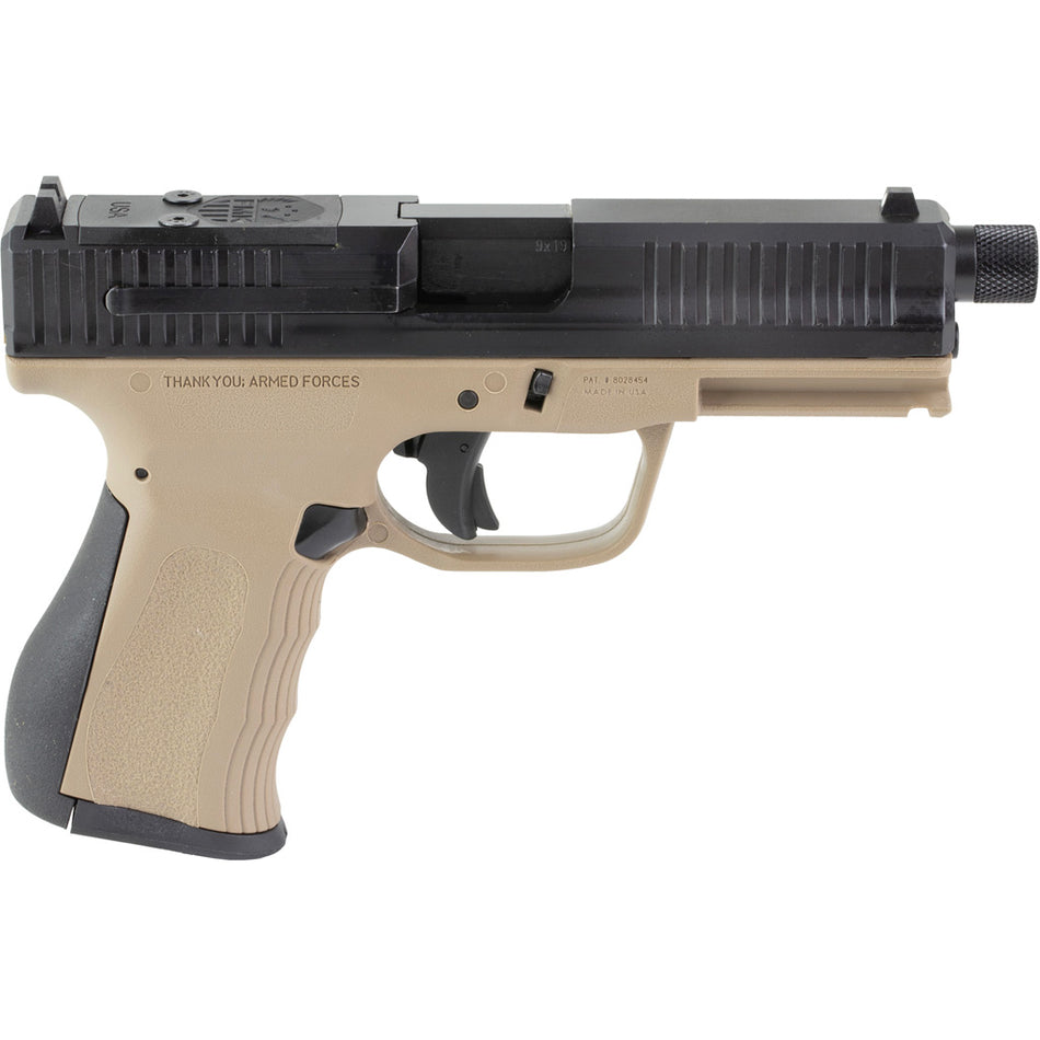 FMK G3 9mm Threaded Barrel Pistol, 4.5" Barrel, Dark Earth Finish, Glock-Compatible Sights, 14-Round