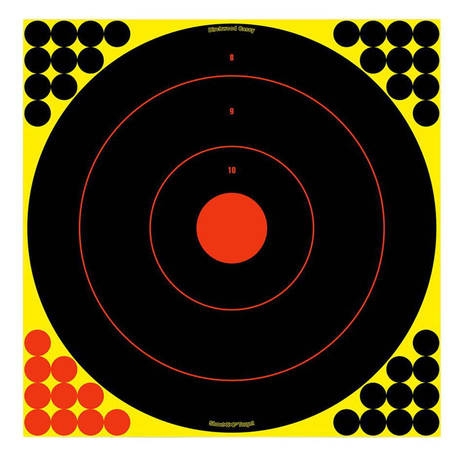 Birchwood Casey Shoot-N-C 17.25" Bullseye Reactive Self-Adhesive Paper Targets Black/Yellow/Red 100 Pk