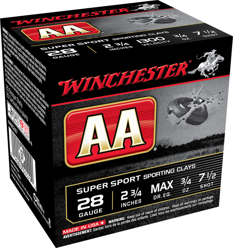 Winchester 28 Gauge AASC287VP AA Sporting Clay 2.75" 3/4oz 7.5 Shot