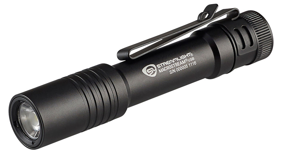 Streamlight Macrostream USB Rechargeable Everyday Carry Flashlight, 500 Lumen Max, Black Anodized