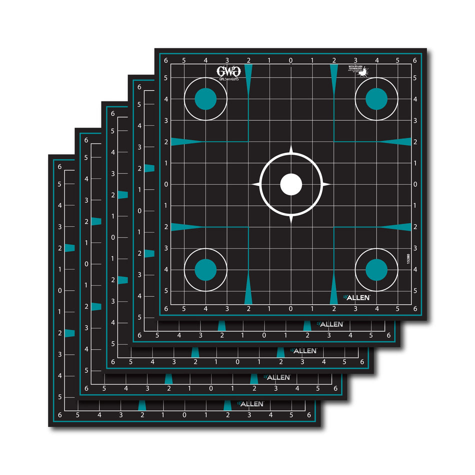Girls With Guns Splash Self-Stick Grid Sight-In Target Black Teal 12x12 Inch 5 Pack