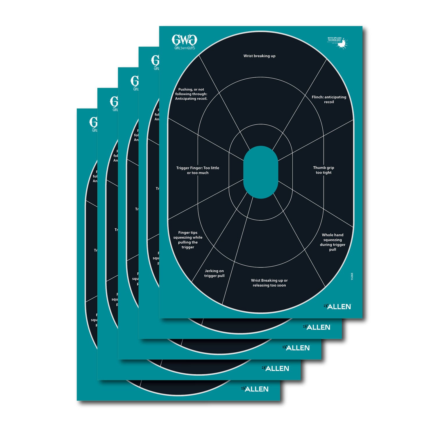 Girls With Guns Splash Adhesive Paper Shooting Target Black/Teal 12"x18" Oval 5 Per Pkg