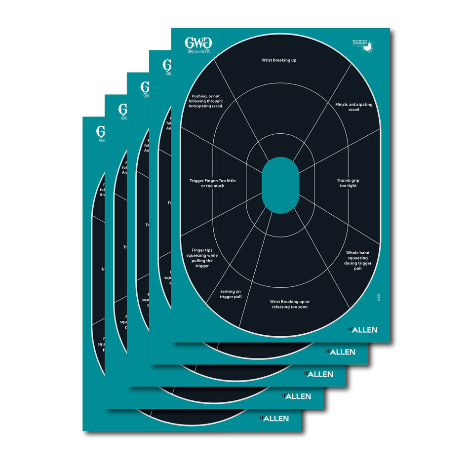 Girls With Guns Splash Adhesive Paper Shooting Target Black/Teal 12"x18" Oval 5 Per Pkg