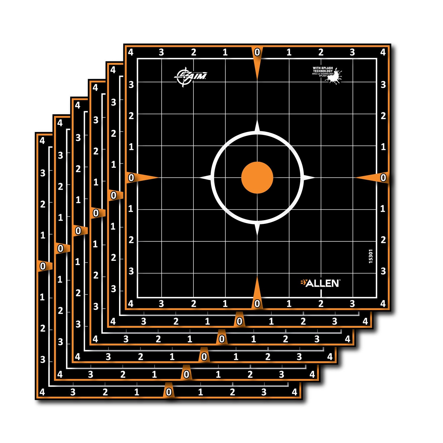 EZ-Aim Splash Reactive Adhesive 8-Inch Sight-In Grid Shooting Targets, Black/Orange, 6 Count