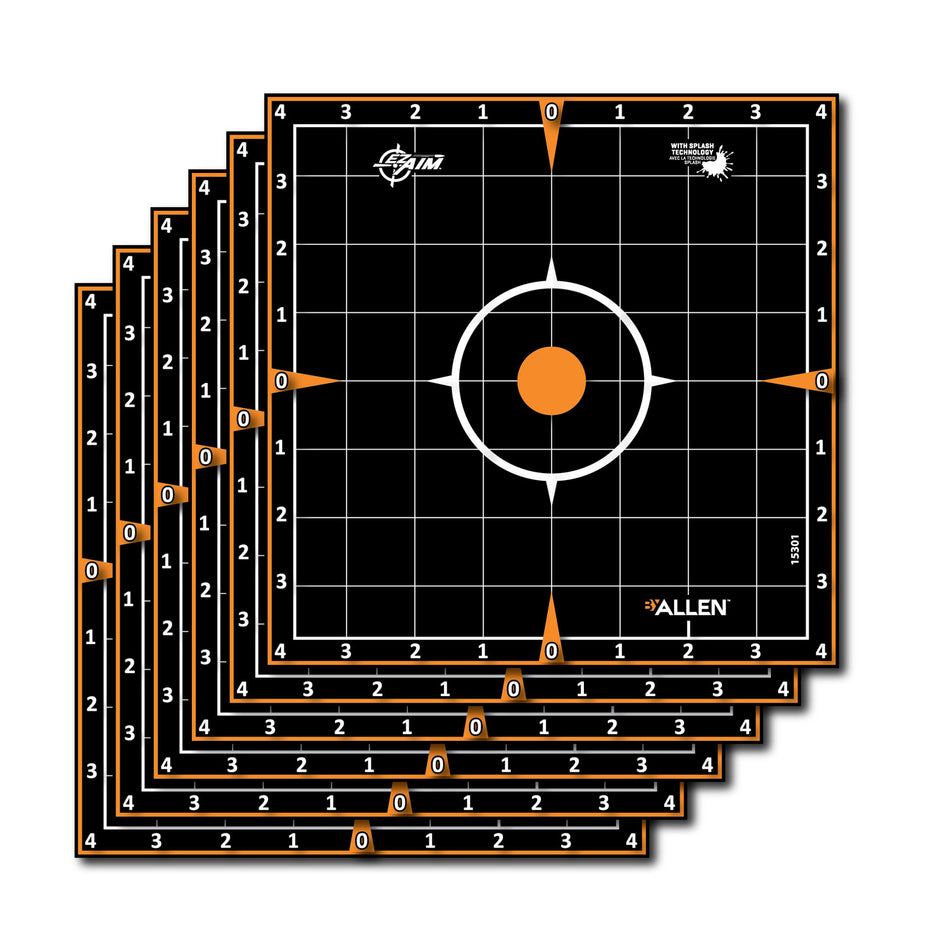 EZ-Aim Splash Reactive Adhesive 8-Inch Sight-In Grid Shooting Targets, Black/Orange, 6 Count