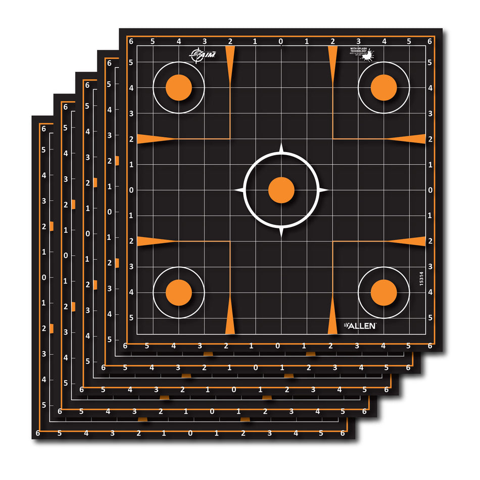 EZ-Aim Splash Reactive Adhesive 12-Inch Sight-In Grid Shooting Targets, Black/Orange, 5 Count