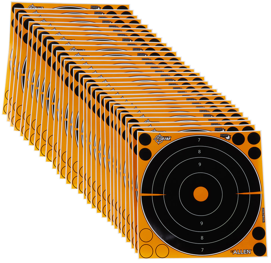 EZ-Aim Splash Reactive 15221 Black/Orange 8" Bullseye Self-Adhesive Paper Target 30 Pack