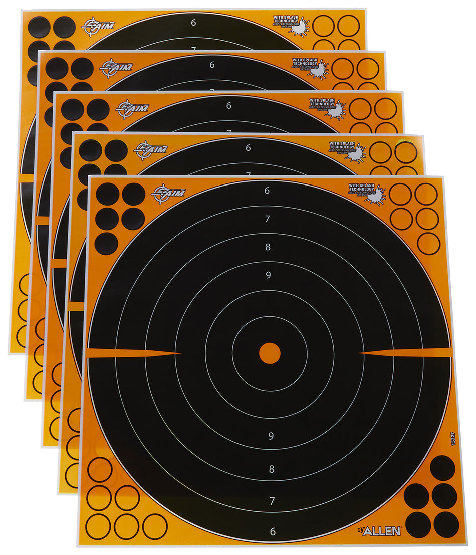 EZ-Aim Splash Reactive Adhesive 16-Inch Bullseye Shooting Targets, Black/Orange, Pack of 5