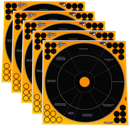EZ-Aim Splash Reactive Adhesive 12-Inch Bullseye Shooting Targets, Black/Orange, Pack of 5