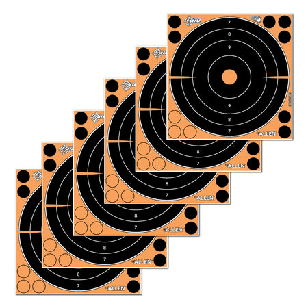 EZ-Aim Splash Reactive Adhesive 8-Inch Bullseye Shooting Targets, Black/Orange, Pack of 6