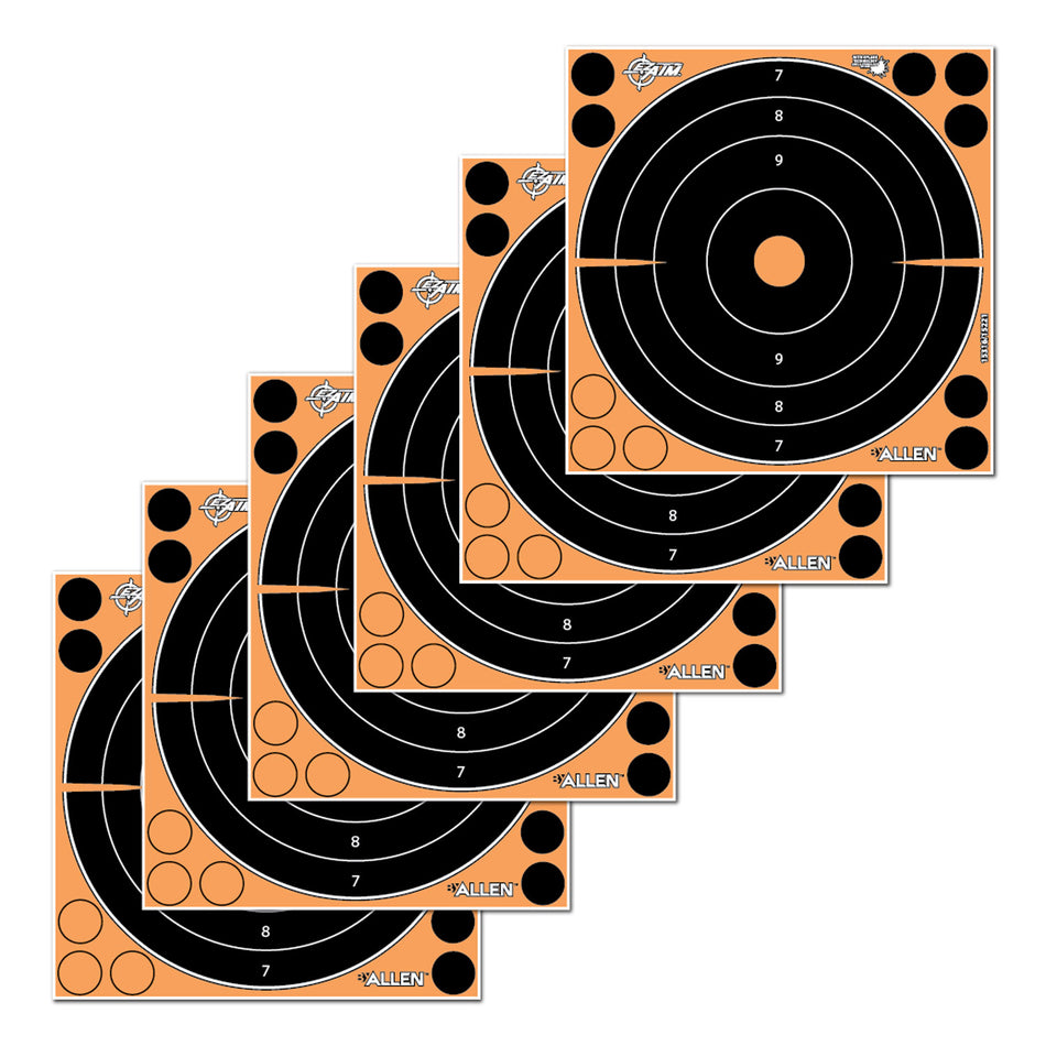 EZ-Aim Splash Reactive Adhesive 8-Inch Bullseye Shooting Targets, Black/Orange, Pack of 6
