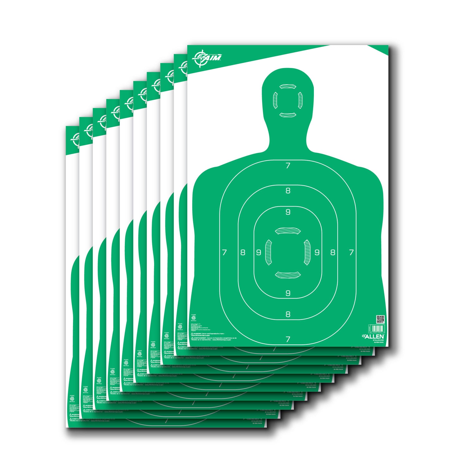 EZ-Aim 15204 Silhouette Hanging Paper Target 12" x 18" Green/White 10 Pack