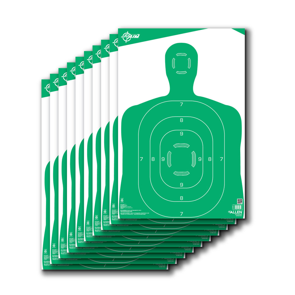EZ-Aim 15204 Silhouette Hanging Paper Target 12" x 18" Green/White 10 Pack