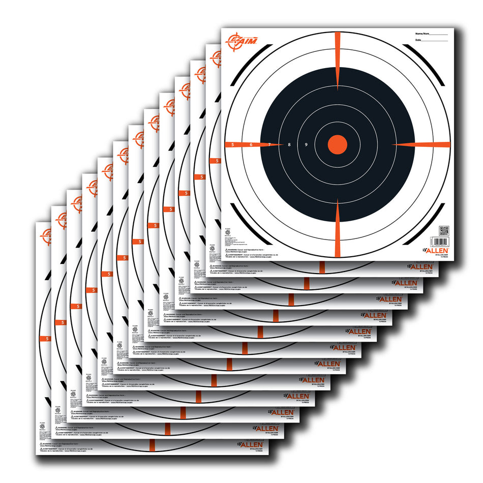 EZ-Aim 15334 Bullseye Paper Hanging Shooting Target 12" x 12" Black/White 13 Pack
