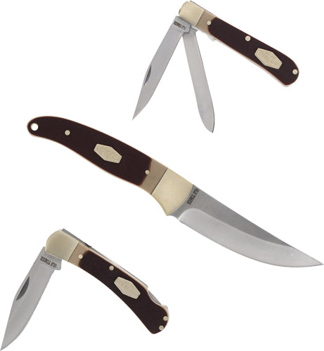 Old Timer Sawcut Handle Fixed/Folder Knife Combo in Gift Tin