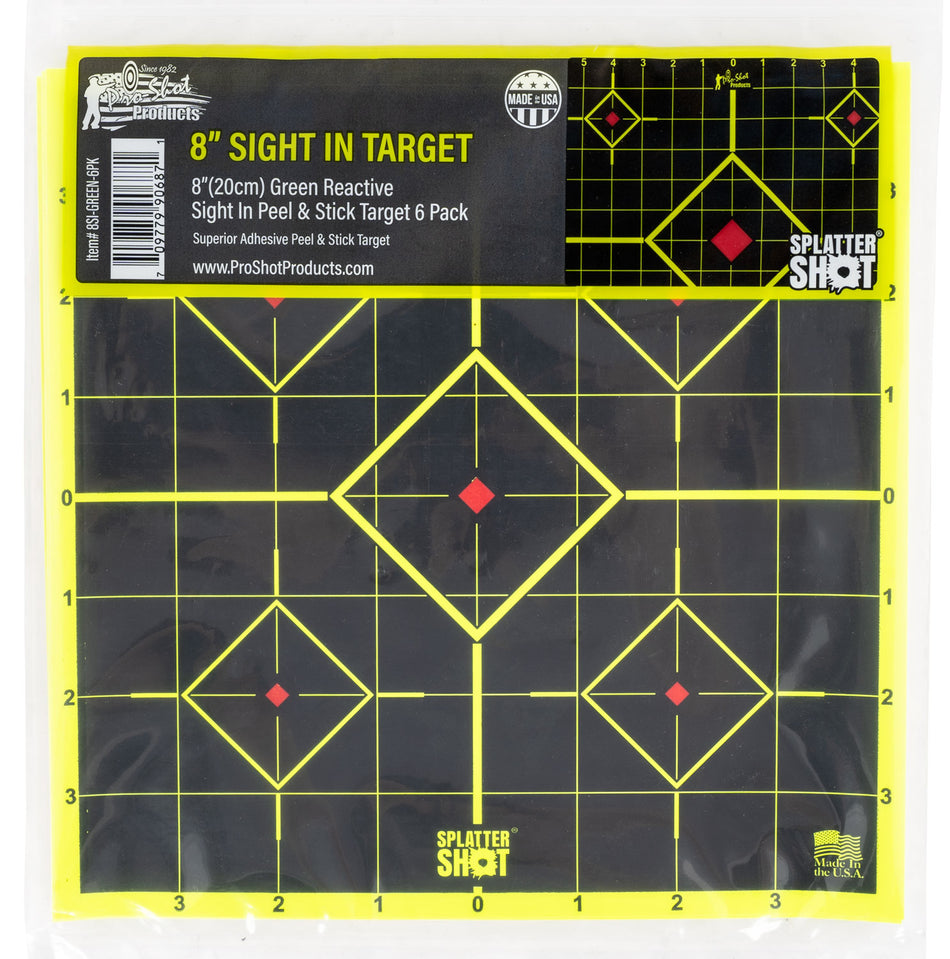 Pro-Shot SplatterShot 8SIGREEN6PK 8" Sight-In Peel and Stick Targets Black/Green Reactive Green 6 Pack