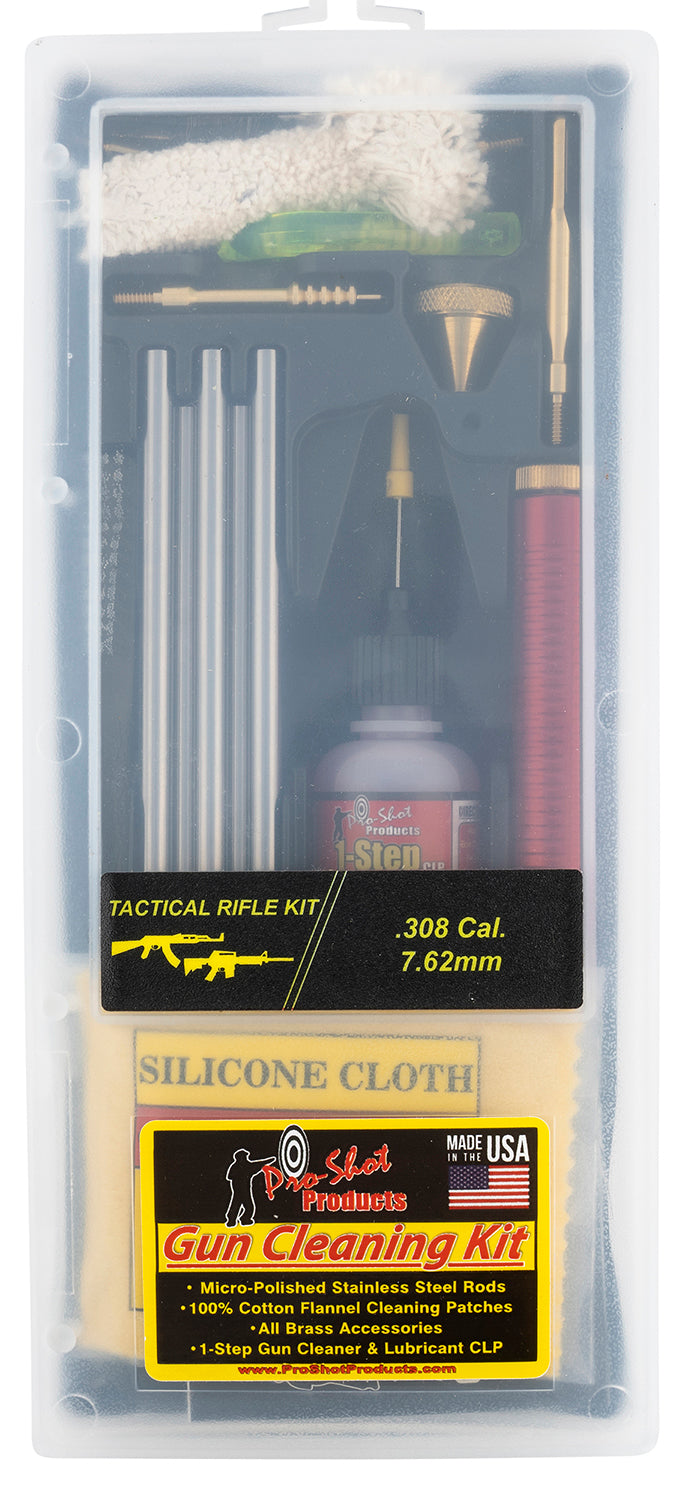 Pro-Shot Tactical Box Rifle Cleaning Kit Multi-Caliber with Stainless Rod and Black Case