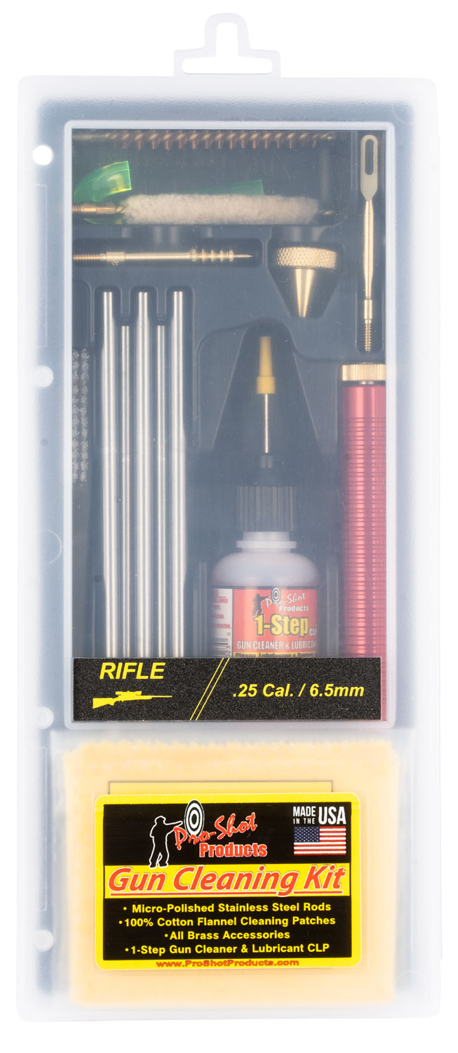 Pro-Shot Classic Box Rifle Cleaning Kit .25 and 6.5mm Caliber with Stainless Rod