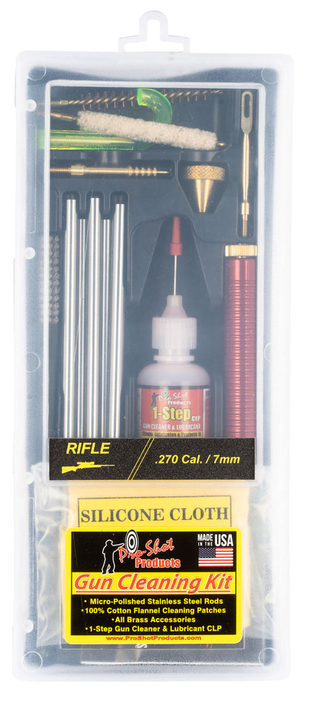 Pro-Shot Classic Box Rifle Cleaning Kit .270 Cal/7mm with Stainless Rod and Black Case