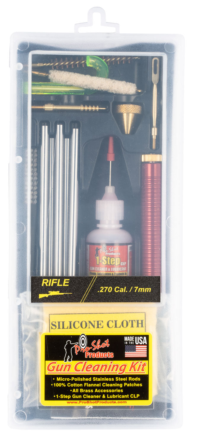 Pro-Shot Classic Box Rifle Cleaning Kit .270 Cal/7mm with Stainless Rod and Black Case