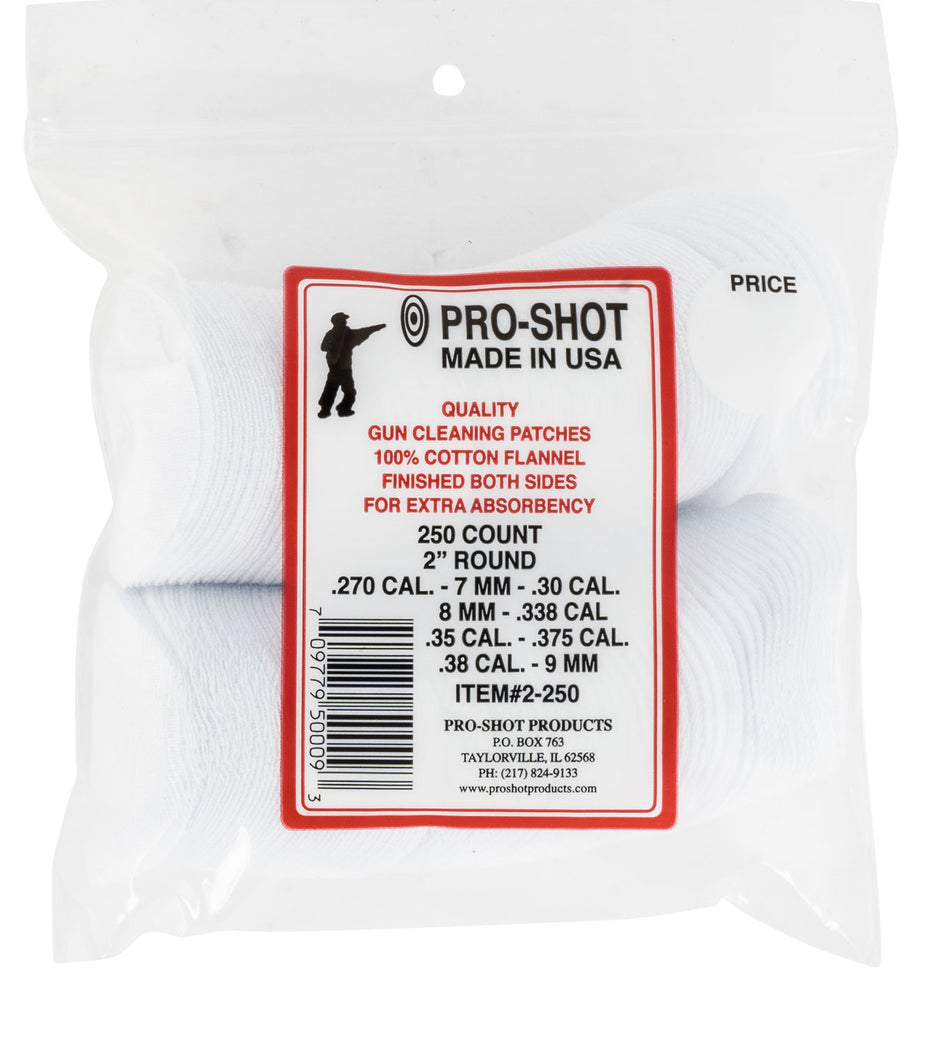 Pro-Shot 2250 Cleaning Patches .270 to .38 Cal 2" Round Cotton Flannel 250 Count