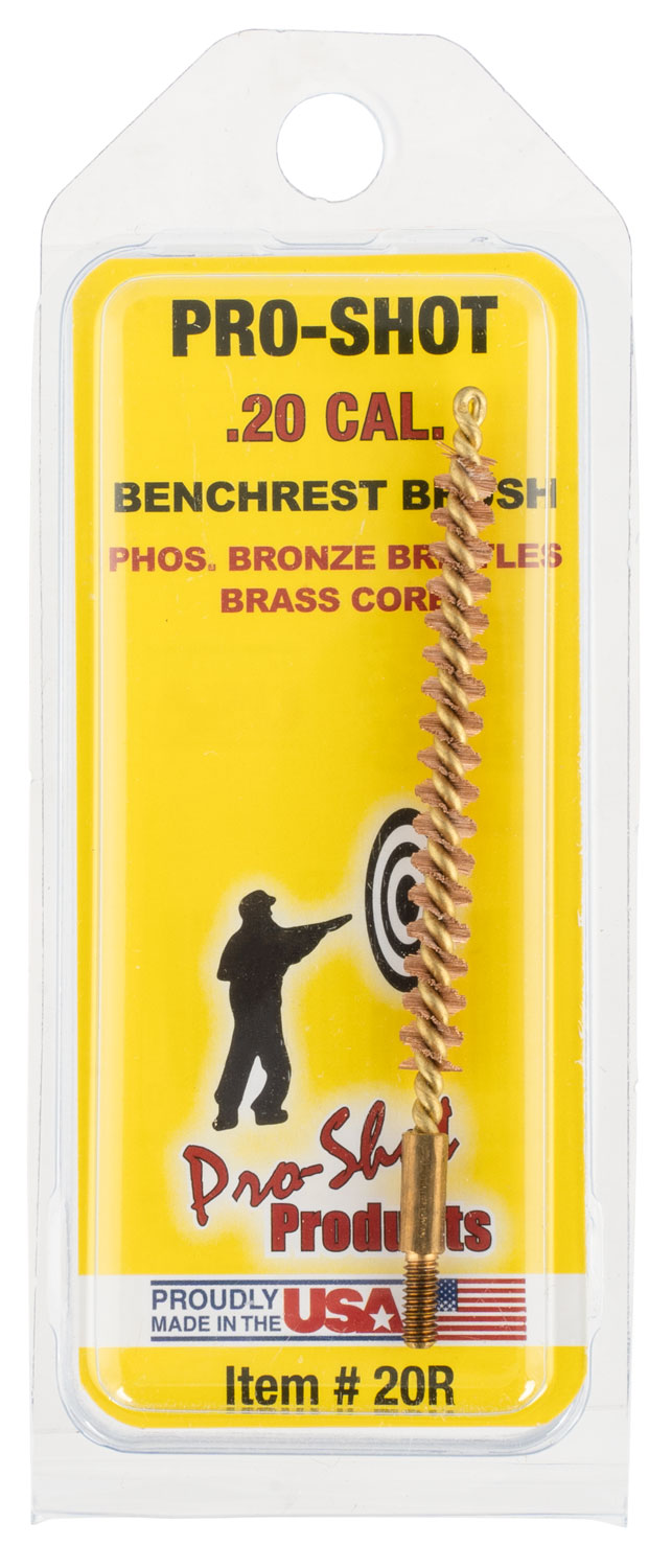 Pro-Shot 20R Bore Brush .20 & .204 Cal Rifle Brass Core Bronze Bristles #5-40 Thread