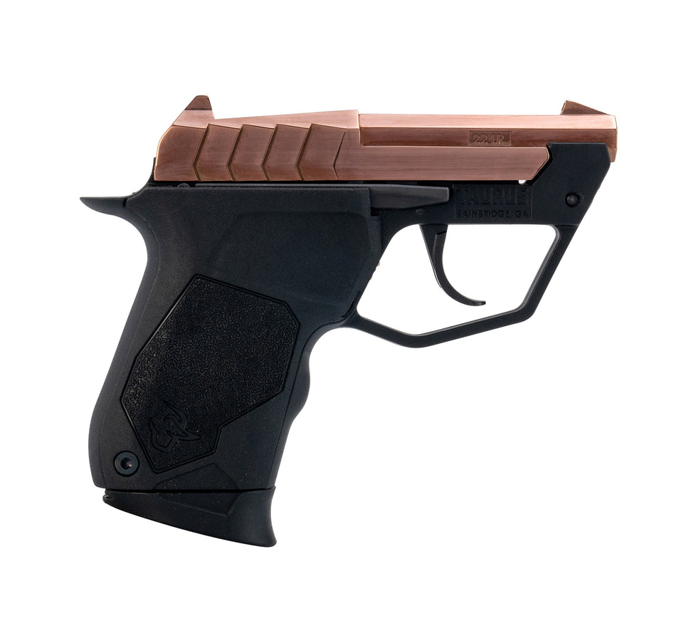 Taurus 22TUC Micro-Compact 22 LR Pistol, 9+1 Capacity, 2.50" Rose Gold PVD Tip-Up Barrel, Black Polymer Frame