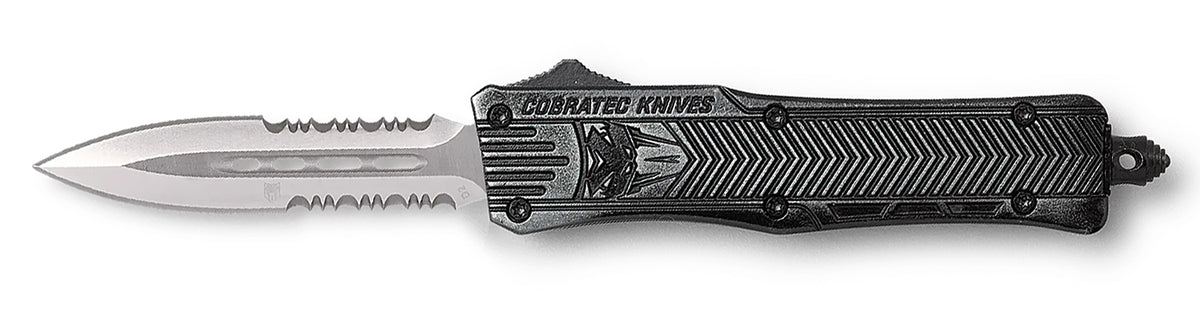 CobraTec SSWCTK1SDAG2SS CTK-1 OTF 2.75" Part Serrated Dagger D2 Blade Stonewashed Handle Glass Breaker Pocket Clip
