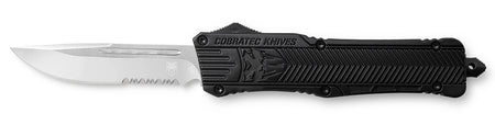 CobraTec LBCTK1LDS CTK-1 Large OTF 3.75" Part Serrated Drop Point D2 Blade Black Handle Glass Breaker Pocket Clip