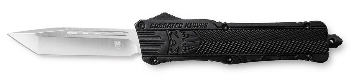 CobraTec LBCTK1LTNS CTK-1 Large OTF 3.25" Tanto Plain D2 Blade Black Handle Glass Breaker Pocket Clip