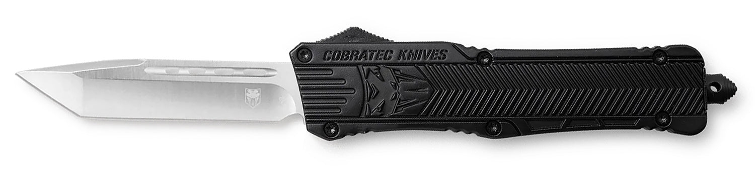 CobraTec LBCTK1LTNS CTK-1 Large OTF 3.25" Tanto Plain D2 Blade Black Handle Glass Breaker Pocket Clip