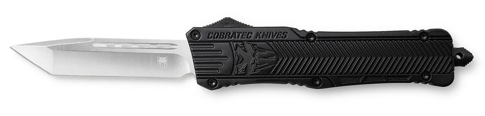 CobraTec LBCTK1LTNS CTK-1 Large OTF 3.25" Tanto Plain D2 Blade Black Handle Glass Breaker Pocket Clip