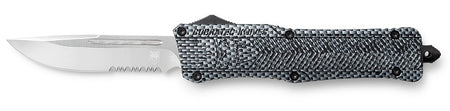CobraTec CTK-1 Large 3.75" OTF Part Serrated Drop Point D2 Blade Carbon Fiber Aluminum Handle Glass Breaker Pocket Clip