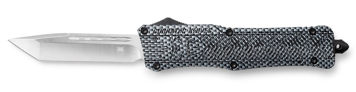 CobraTec CTK-1 Large 3.75" OTF Plain Tanto D2 Blade Carbon Fiber Aluminum Handle Glass Breaker Pocket Clip