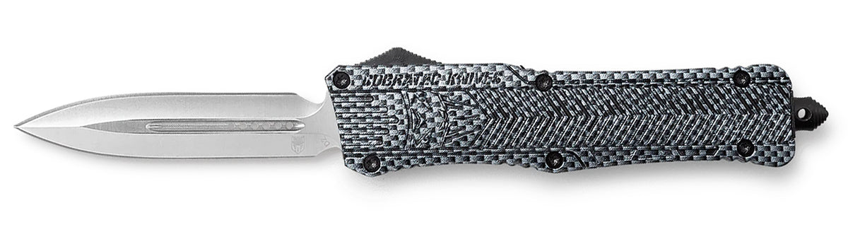 CobraTec CTK-1 Large 3.75" OTF Plain Dagger D2 Steel Carbon Fiber Aluminum Handle w/ Glass Breaker & Pocket Clip