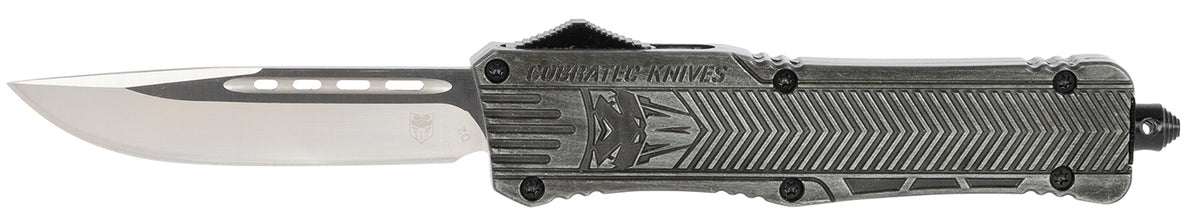 CobraTec CTK-1 Large 3.75" OTF Plain Drop Point D2 Blade Stonewashed Aluminum Handle Glass Breaker Pocket Clip