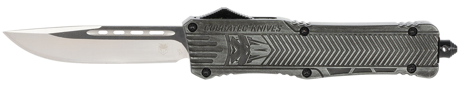 CobraTec CTK-1 Large 3.75" OTF Plain Drop Point D2 Blade Stonewashed Aluminum Handle Glass Breaker Pocket Clip