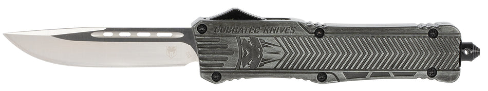 CobraTec CTK-1 Large 3.75" OTF Plain Drop Point D2 Blade Stonewashed Aluminum Handle Glass Breaker Pocket Clip