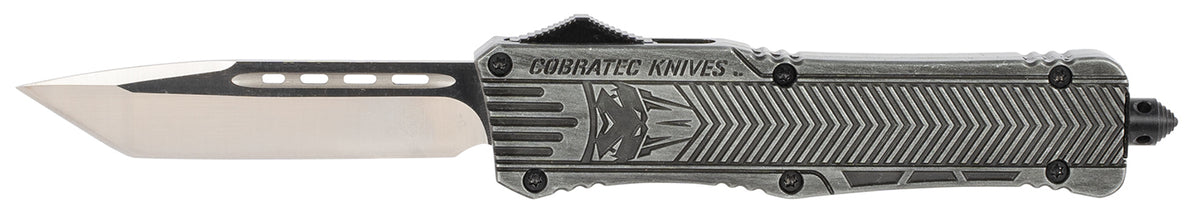 CobraTec CTK-1 Large 3.75" OTF Plain Tanto D2 Blade Stonewashed Aluminum Handle Glass Breaker Pocket Clip