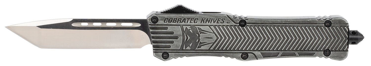 CobraTec CTK-1 Large 3.75" OTF Plain Tanto D2 Blade Stonewashed Aluminum Handle Glass Breaker Pocket Clip