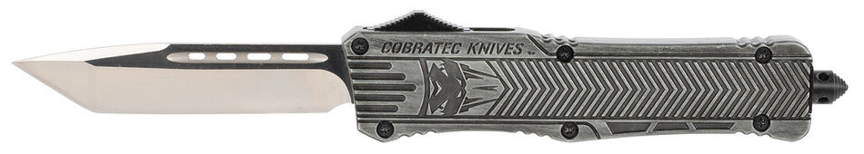 CobraTec CTK-1 Large 3.75" OTF Plain Tanto D2 Blade Stonewashed Aluminum Handle Glass Breaker Pocket Clip