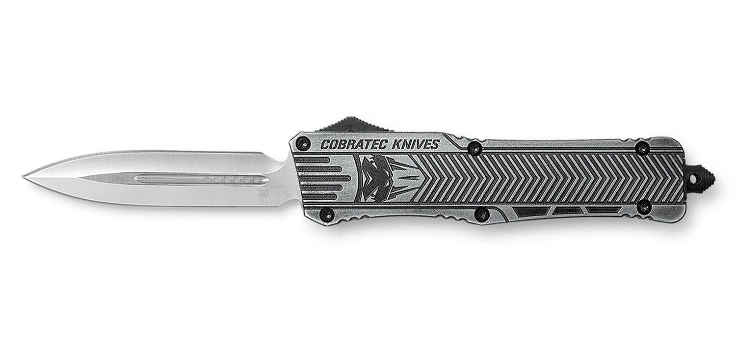 CobraTec CTK-1 Large 3.75" OTF Plain Dagger D2 Steel Stonewashed Aluminum Handle Glass Breaker Pocket Clip