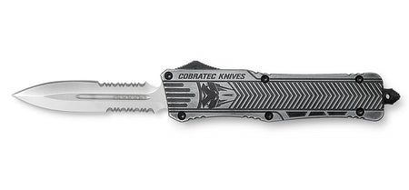 CobraTec CTK-1 Large 3.75" OTF Part Serrated Dagger D2 Blade Stonewashed Aluminum Handle Glass Breaker Pocket Clip