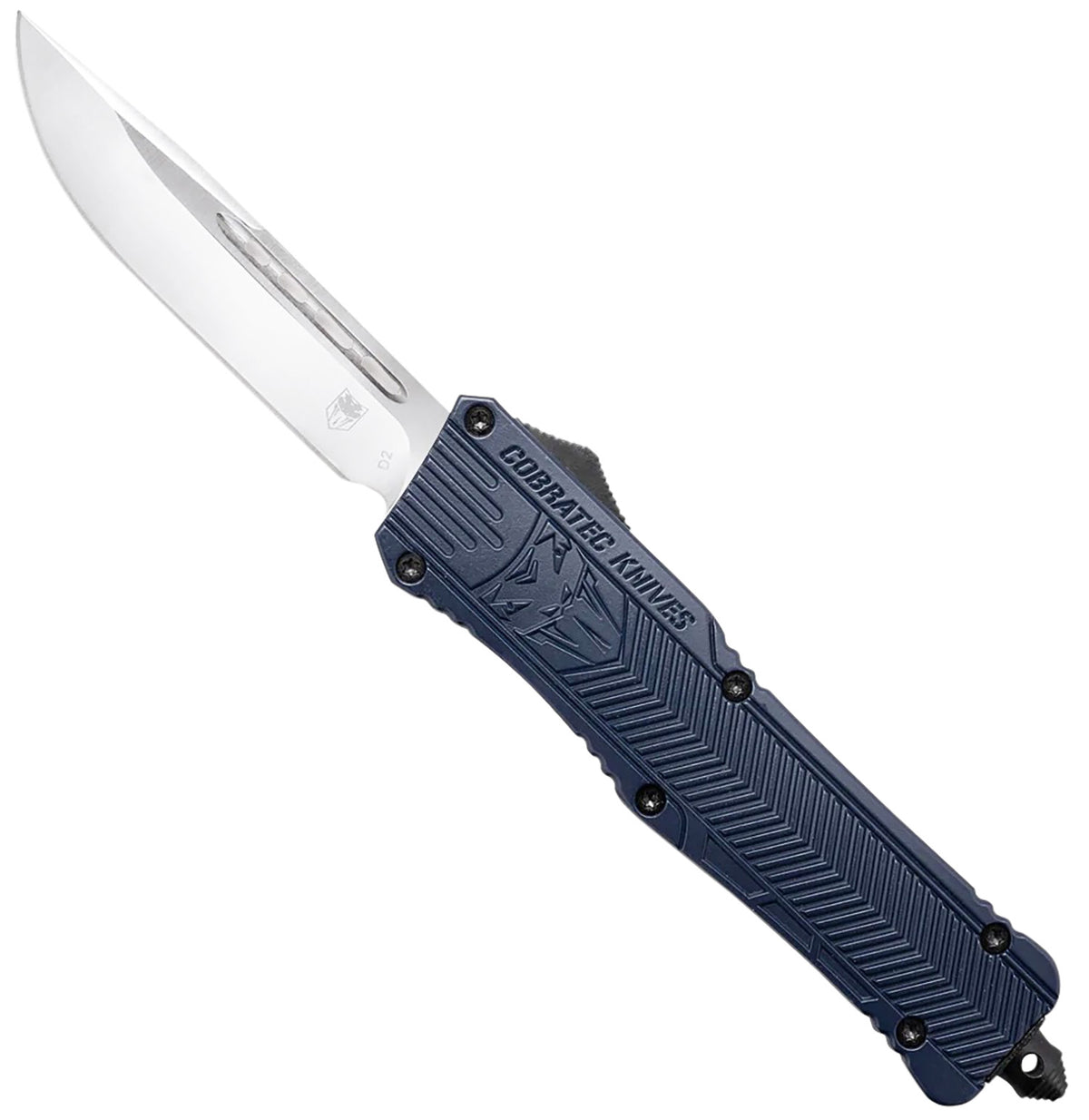 CobraTec CTK-1 Large 3.75" OTF Plain Drop Point D2 Blade NYPD Blue Aluminum Handle Glass Breaker Pocket Clip